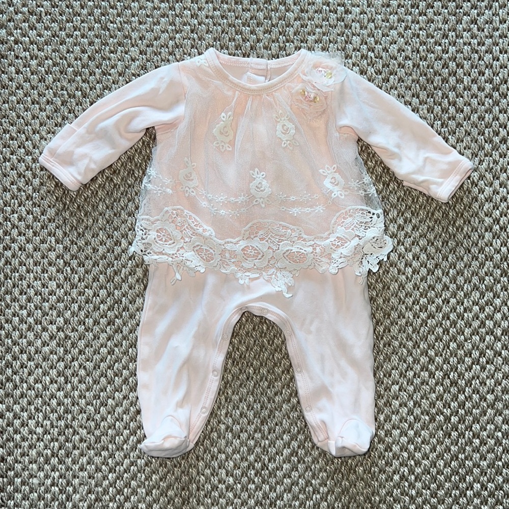 Biscotti Lace One Piece Blush Pink Outfit 9 months